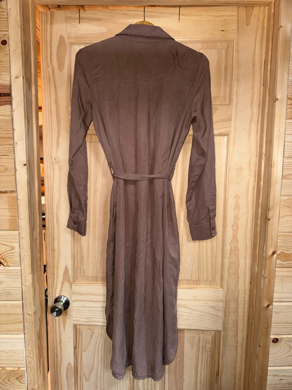 Long Sleeve Button-Front Shirt Dress in Light Brown - Picture 2 of 3